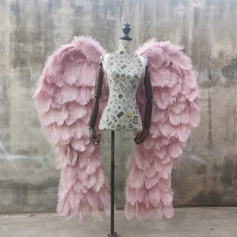 Pink Feather Wings with Model Catwalk Fashion Show Photography Costumes Accessories Bar Nightclub Props