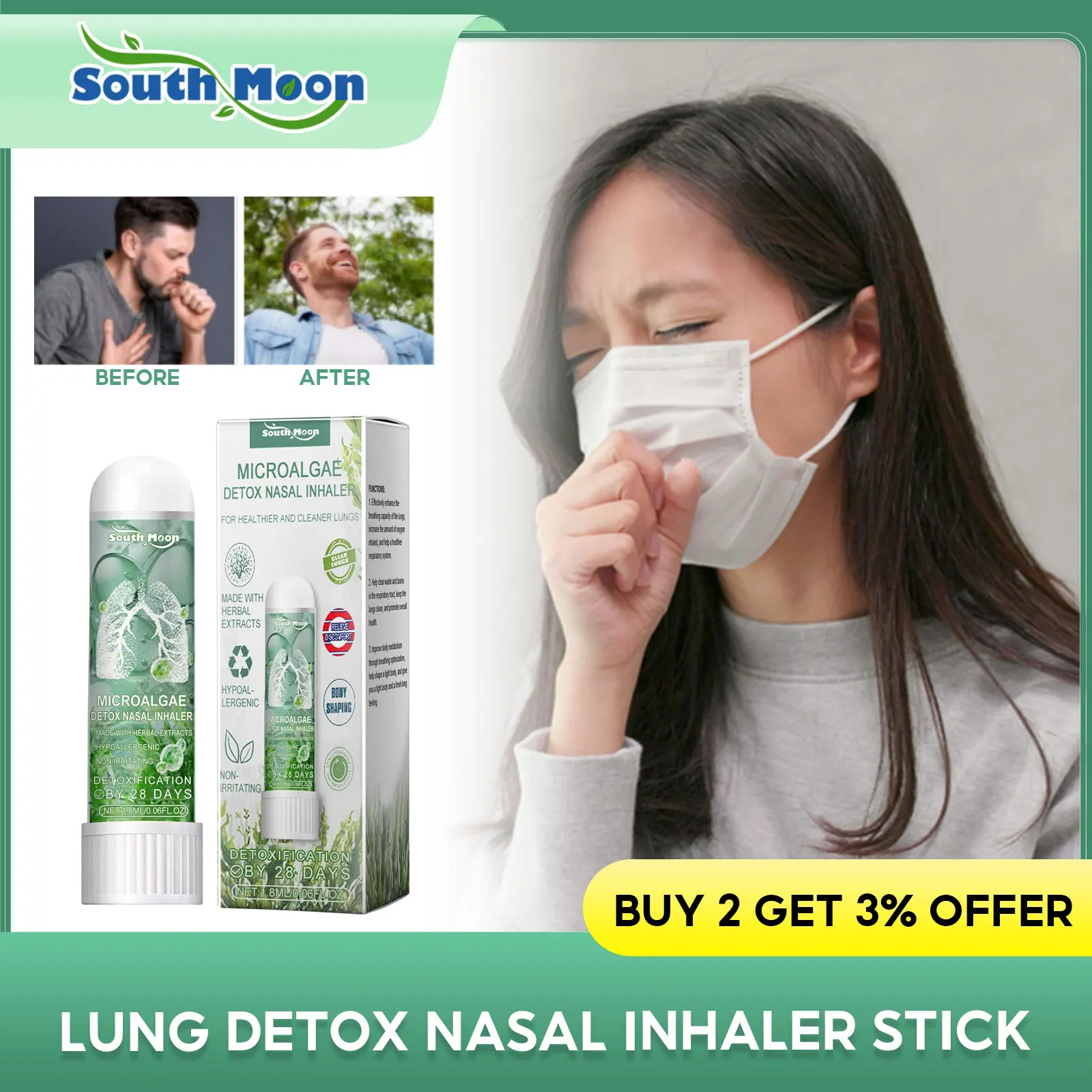 Slimming Detox Nasal Inhaler Mint Refreshing Energy Bar Relieve Nasal Congestion Clear Liver Moisten Lung Cleansing Nose Stick