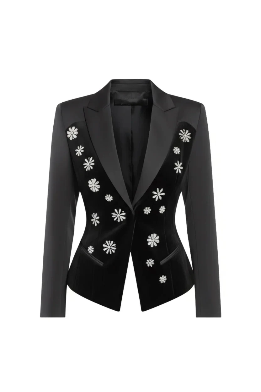 Women's Dresses Suit Gowns Peaked Lapel Appliques One Button Jacket Coat And Pants For Female Satin 2 Pieces Suit Customized W20