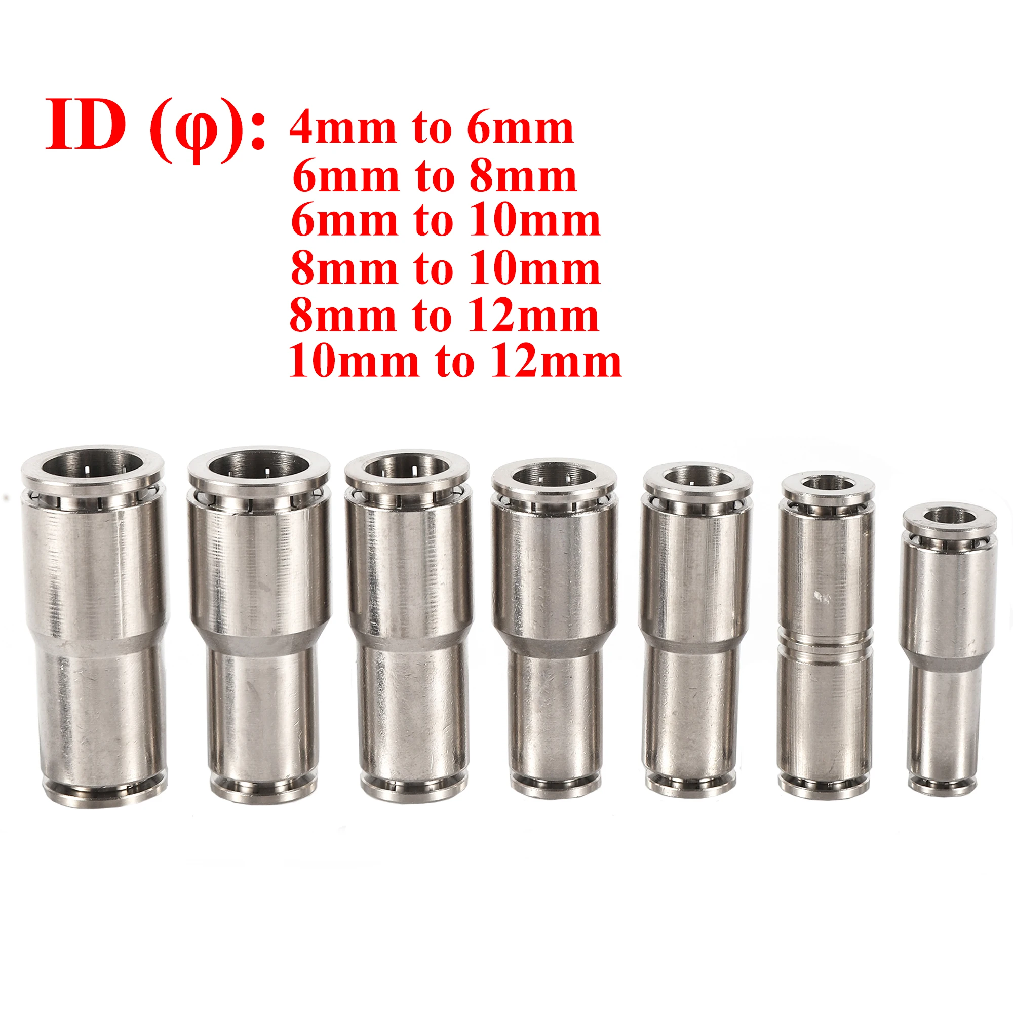 Pneumatic Quick Coupling Reducer Nickel Plated Copper For 4/6/8/10/12/14/16mm PU Pipe Garden Irrigation Pipe Fittings Connector