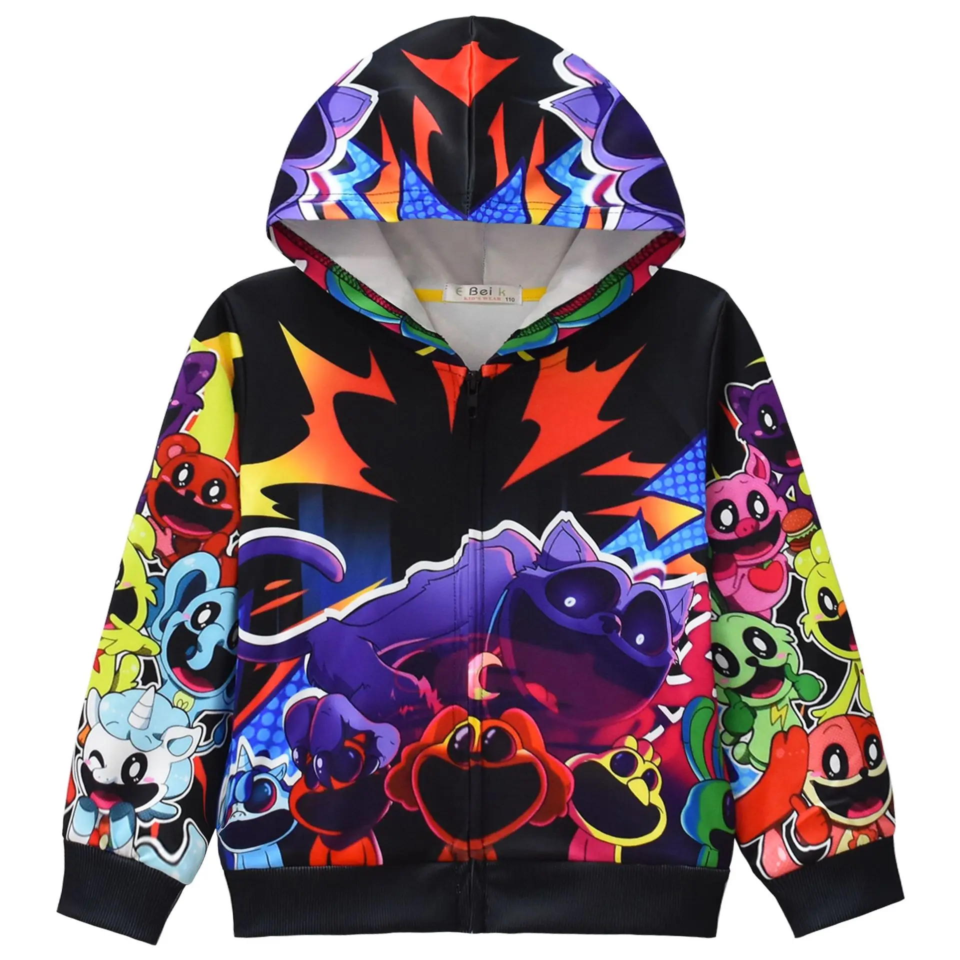 Kids Boys Girls Game Cartoon Catnap Horrible Cat Print Zipper Long Sleeves Jacket Coat Outfit Halloween Cosplay Costume