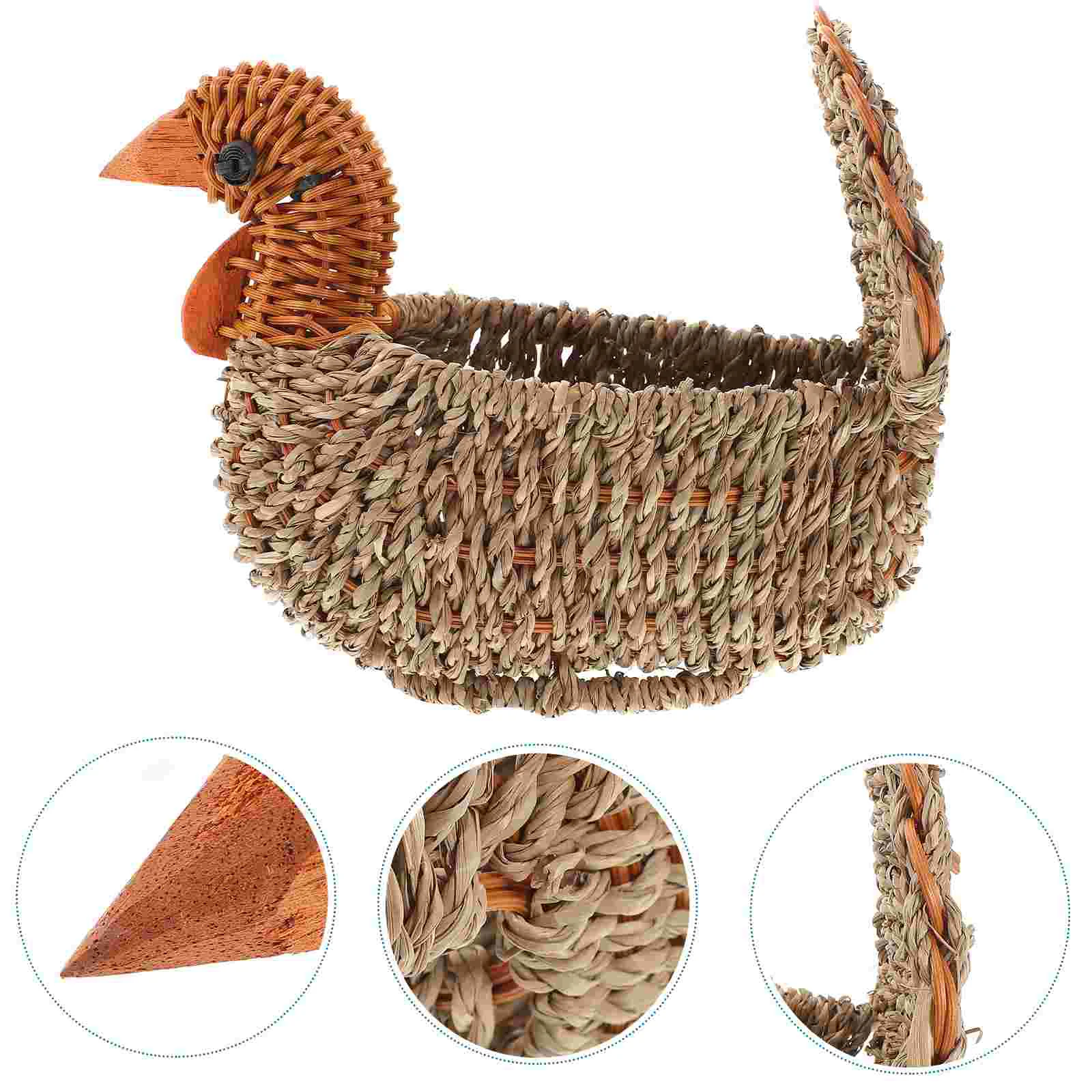 

Woven Storage Basket Portable Sundries Basket Multifunctional Organizer Creative Storage Container for Home (Straw Turkey Patter