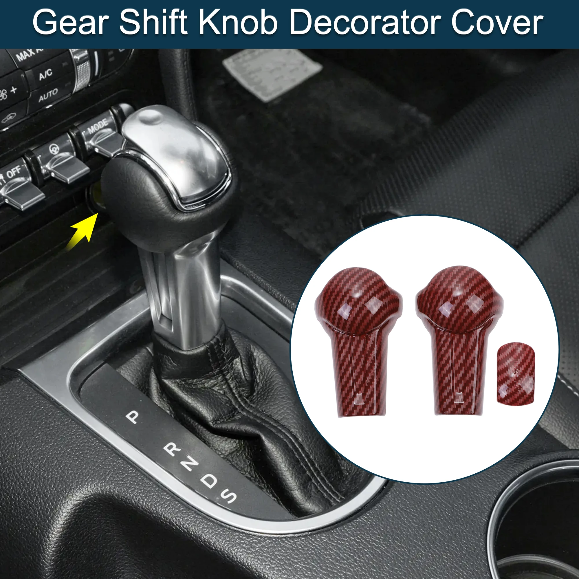 

UXCELL Gear Shift Knob Decorator Cover for Ford for Mustang 15-23 Red 1 Set