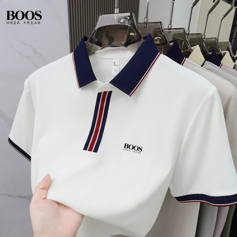 New men's high-quality ice silk short sleeved polo shirt, summer fashion, casual, breathable, silky and cool T-shirt top