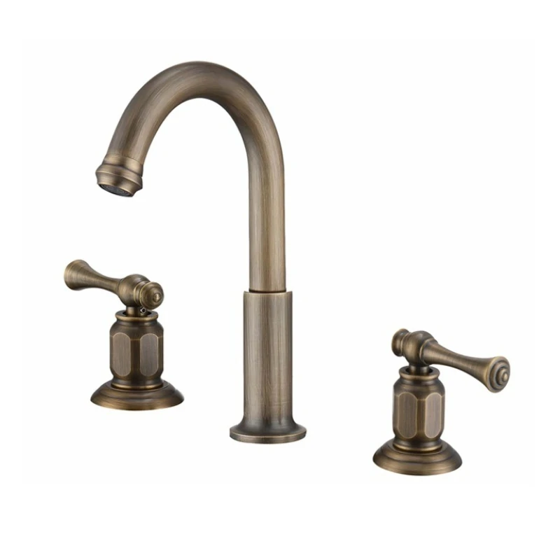 Bronze-green 8-inch three-hole faucet, vintage dual-switch basin faucet, antique washbasin faucet, face basin faucet
