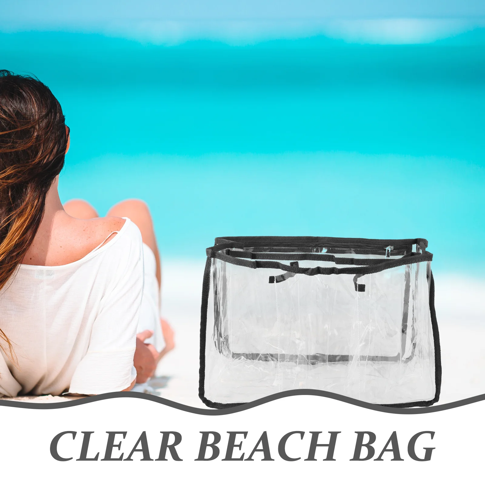 Transparent Beach Bag Large Capacity Reusable Plastic Tote Beach Carrying Bag Zipper Pouch for Travel Outdoor Swimming
