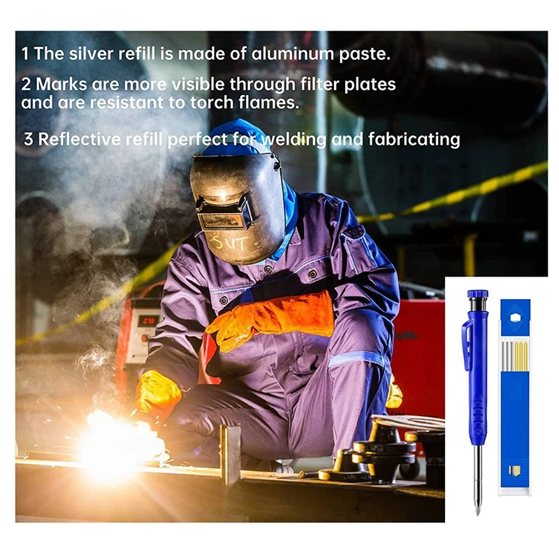 قلم لحام طويل الأنف مع 7 قطع 2.8 مم عبوات مبراة مدمجة، لبناء فولاذي لحام الأنابيب