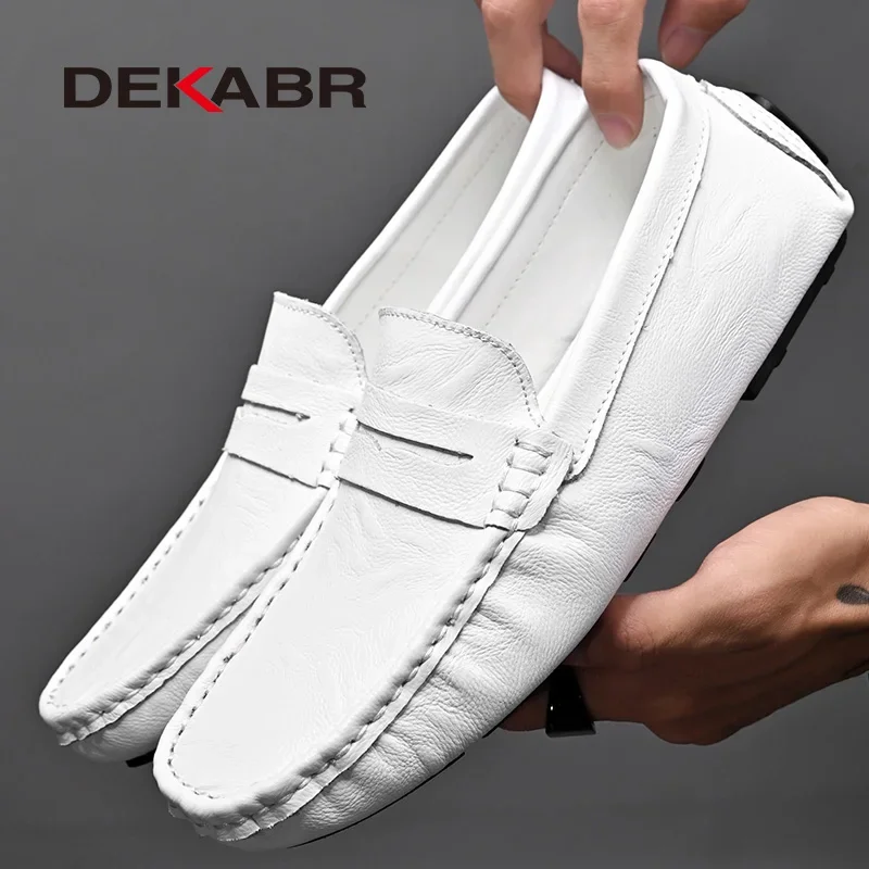 DEKABR Leather Men Shoes Casual Men Fashion Breathable Driving Shoes Designer Men\'s Loafers Handmade Moccasins Plus Size 38-47