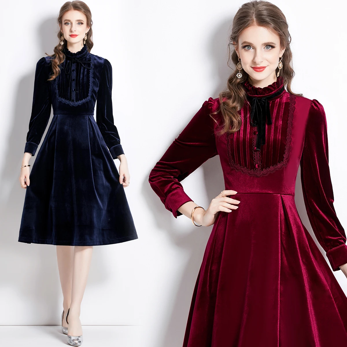 

ZUOMAN Women Autumn & Winter Elegant Velvet Dress Festa High Quality Long Vintage Office Party Robe Femme Designer Vestidos