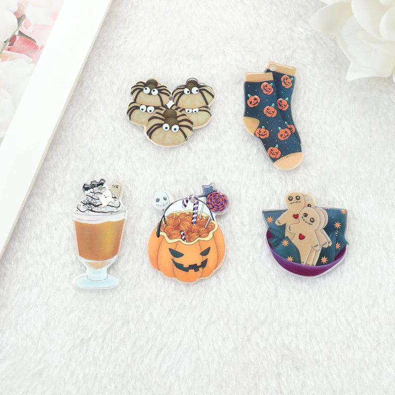 10Pcs Halloween Spooky Charms Pumpkin Ghost Sunflower Jewelry Findings Earring Pendant Necklace DIY Making Accessories