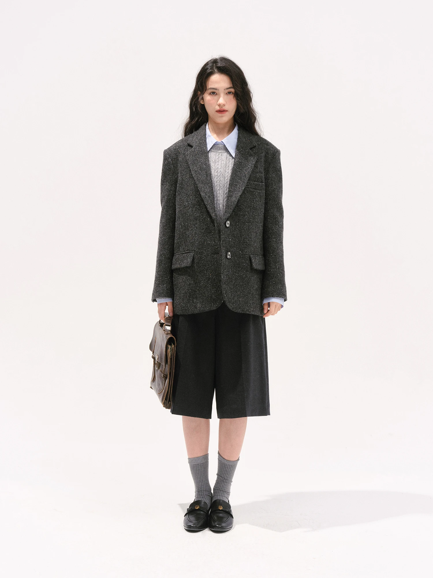 

Женский винтажный утепленный шерстяной пиджак с точечным узором, широкими плечами, повседневный, для работы, на подкладке, с длинными рукавами