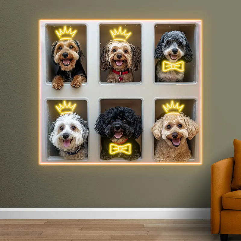 Lovely Dogs Square Neon Sign, Perfect Home Wall Decor Dog Pictures, Baby Dog Gift Led Light, Dog Lovers Gift, Personalized Gift