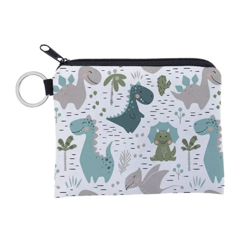 Dessin animé dinosaure femmes à main avec fermeture éclair porte-monnaie monnaie portefeuille pour porte-clés pochette pour