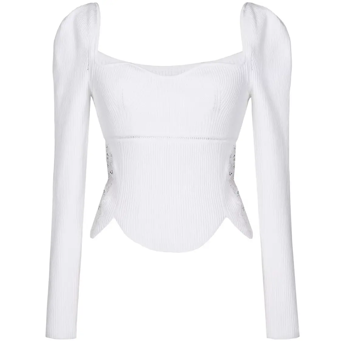 

Spring And Summer New Fashionable Temperament Commuting Waist Lace Women's Knitted Sweater Slim Fit Versatile Long Sleeved Top