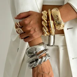 Exaggerated Water Drop Luxury Wide Metal Cuff Bangles Hip Hop Punk Wrap Spring Bangles For Women Bracelets Men Jewelry