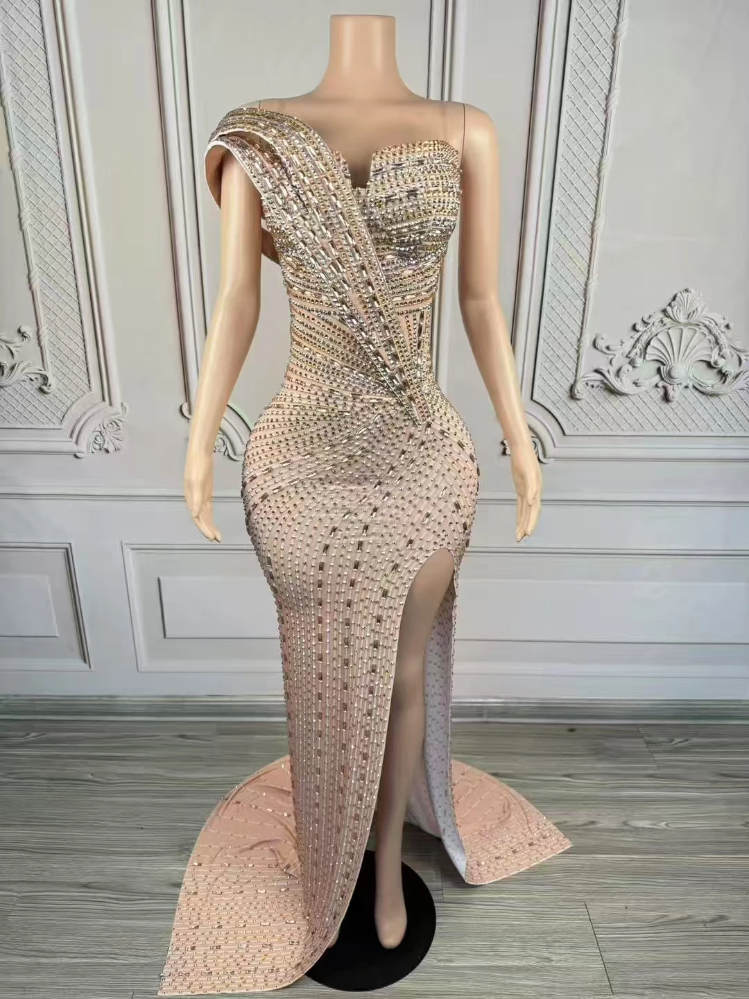 

High Slit Full Diamond Trailing Dress Nightclub Bar DiPerformance Stage Costumes Singer Gogo DancersClothes Sexy Dress D244