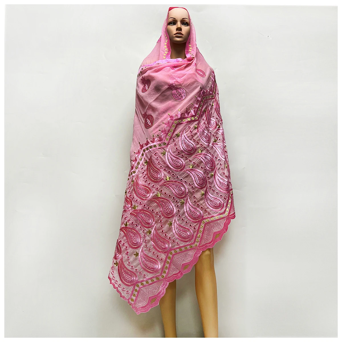 Latest Hot Sale African Women Scarfs Big Circle Design Big Embrodiery 100% Cotton With Grenadine Big Scarf for Shawls Pashmina