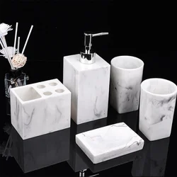 Resin Imitation Marble Bathroom Accessory Set Mouthwash Cup Soap Toothbrush Holder Shampoo Bottle Household Wash Set