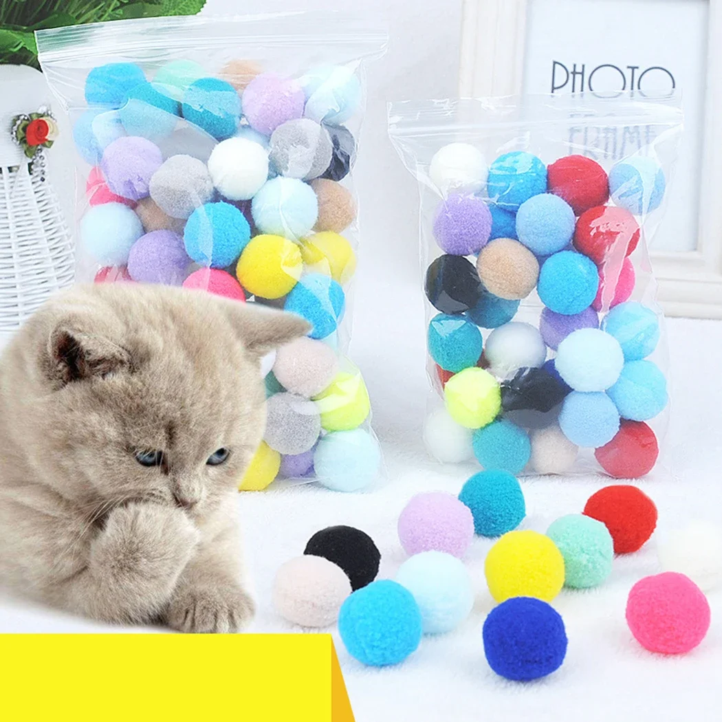 20pcs Cat toy interactive self fun relief toy plush ball high elasticity colorful plush ball teasing cat stick