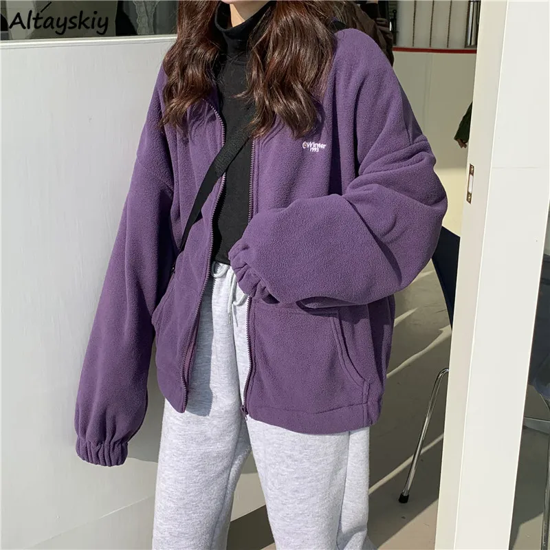 Jackets Women Loose Aesthetic Zip-up Pockets Letter Casual Outerwear BF Ulzzang Harajuku Daily Streetwear Teens Trendy New Hot