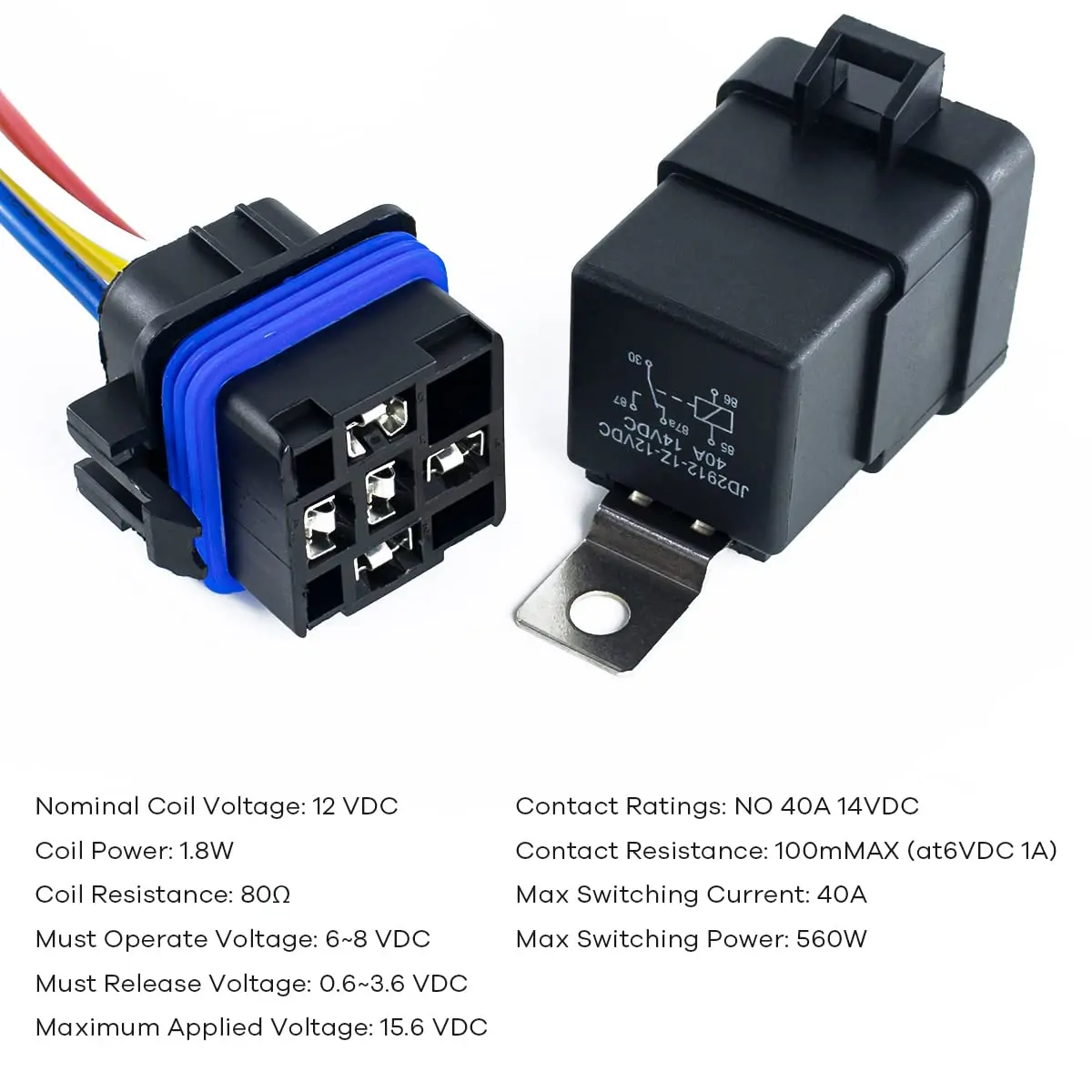 DC 12 24V 40A 4 5-Pin AMP Waterproof Relay Harness Tinned Copper Wires 5-PIN SPDT For  Boat Auto Fan Car relay With Socket