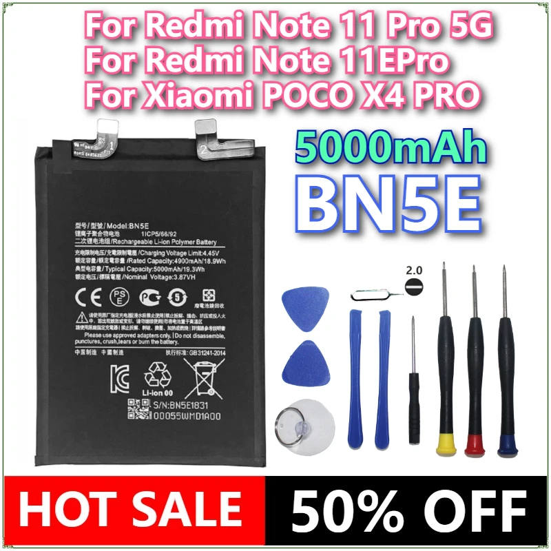

Brand New Mobile Phone Battery BN5E 5000mAh For Xiaomi Redmi Note 11 Pro 5G/ 11EPro /POCO X4 PRO Phone Replacement Batteries