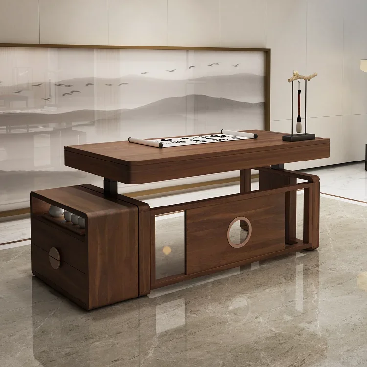 High-end luxury wooden CEO executive manager table adjustable height office platform