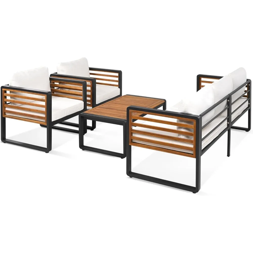 4-Pieces Outdoor Patio Sectional Sofa Set with Table, All-Weather 5 Person Conversation Set with Thick Cushions and Pillows image 4