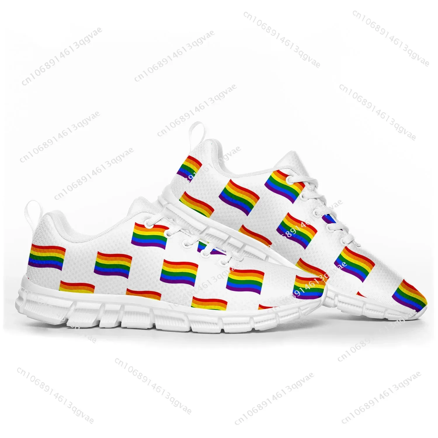 Unisex Rainbow Flag Pattern Sneakers, Pop calçados esportivos, sapatos brancos casuais, alta qualidade, casais, homens, mulheres, adolescente, crianças, crianças, personalizado