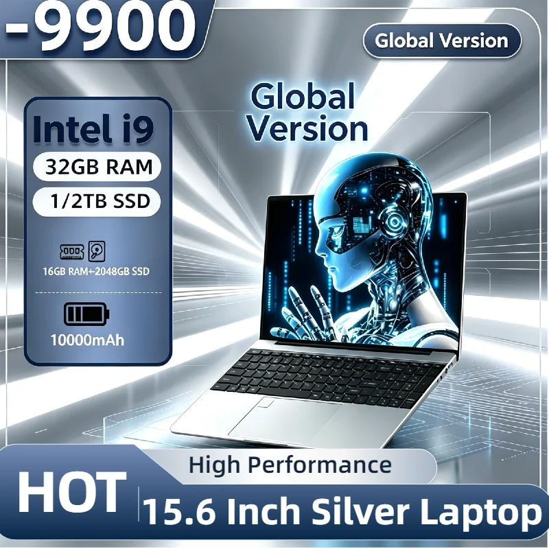 Portable 15.6‑Inch Laptop PC Intel Core i9‑9900 32GB RAM Fingerprint Unlock High‑Performance Gaming Notebook for Gamers