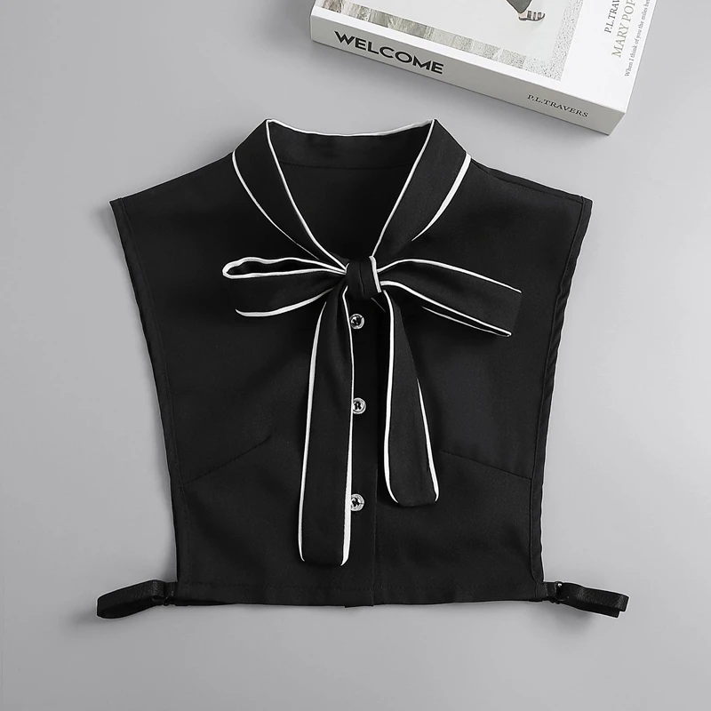 Elegant Black Bowknot Detachable High Neck Collar Half Shirt Blouse Ribbon Decorative Female False Collar Accessories