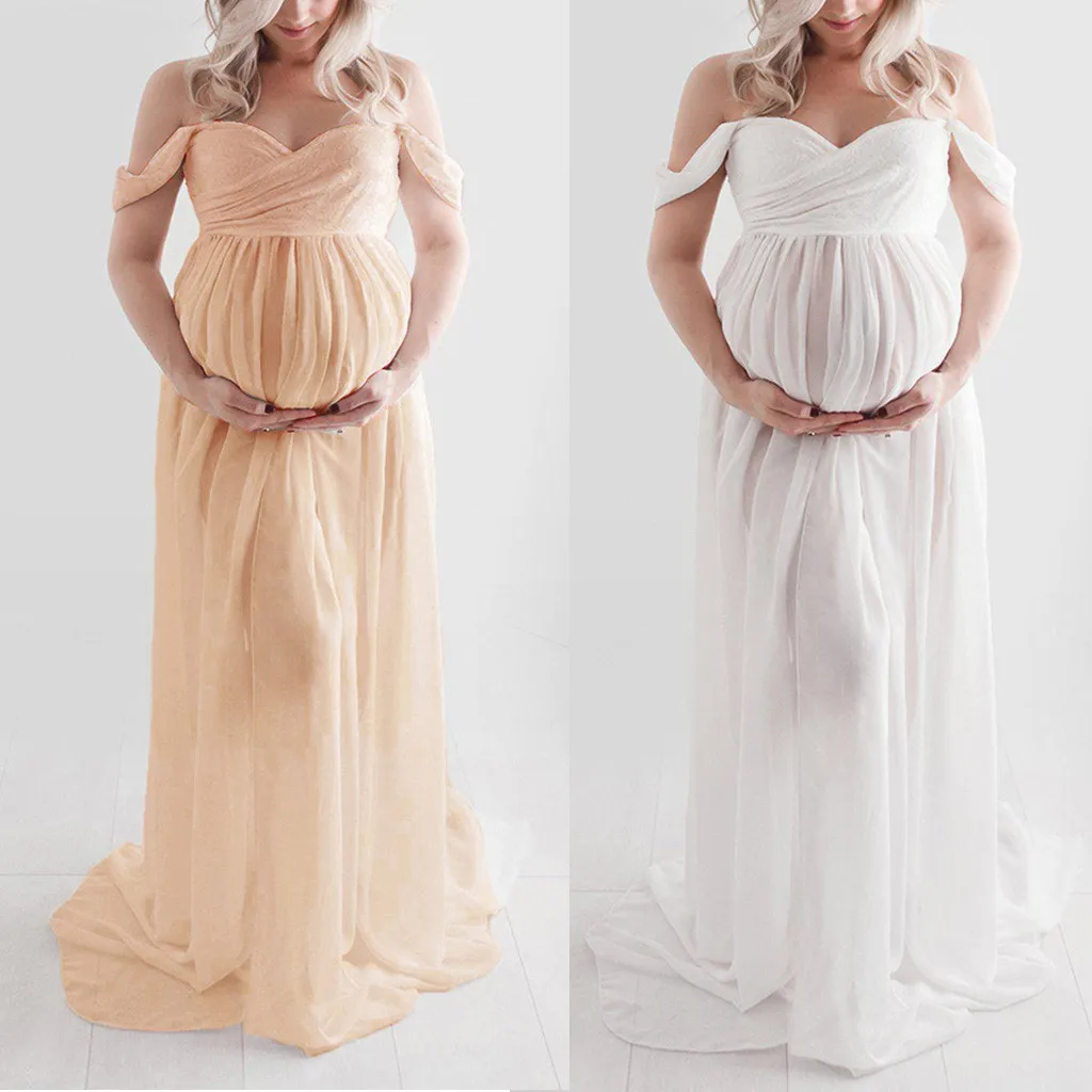 

2021 Pregnancy Dress Summer Women Off Shoulder Pregnants Sexy Photography Ruffled Nursing Long Dress Dress Pregnant Photography