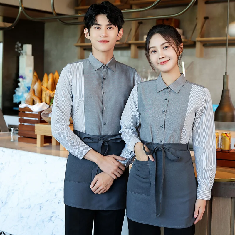 

Fast Food Restaurant Server Uniform Long Sleeve Western Restaurant Coffee Shop Steakhouse Burger Cake Shop Employee Shirt for Wo