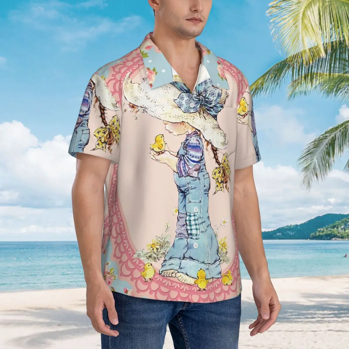 

Kawaii Sarah Kay Hawaiian Shirts Casual Men Short Sleeve Shirt for Summer Beach Men's Button Tops
