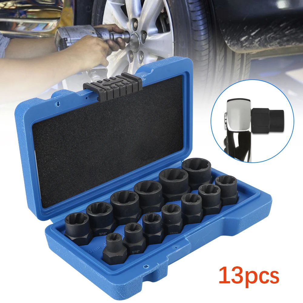 Nut Extractor Socket 13PCS Remover Kit Socket Wrench Impact Bolt Nut Screw Remover Tool Set 3/8