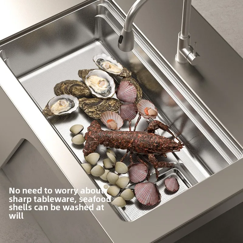 

304 Stainless Steel Sink, Large Single Tank Multi-function, Stepped Dishwasher Embossing Table