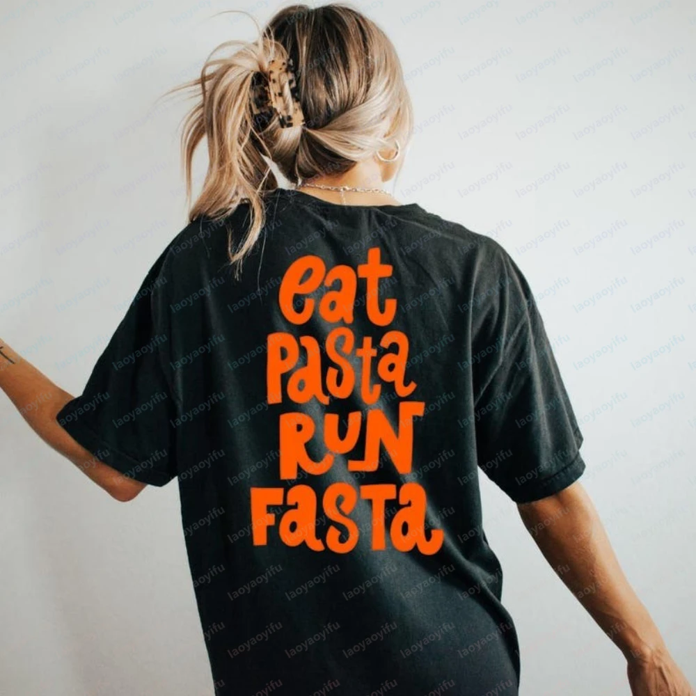 Eat Pasta Run Fast T-Shirt Funny Running Tee Cotton Unisex Fit Gift for Runners and Carb Lovers Casual Fitness Apparel Y2k Tops