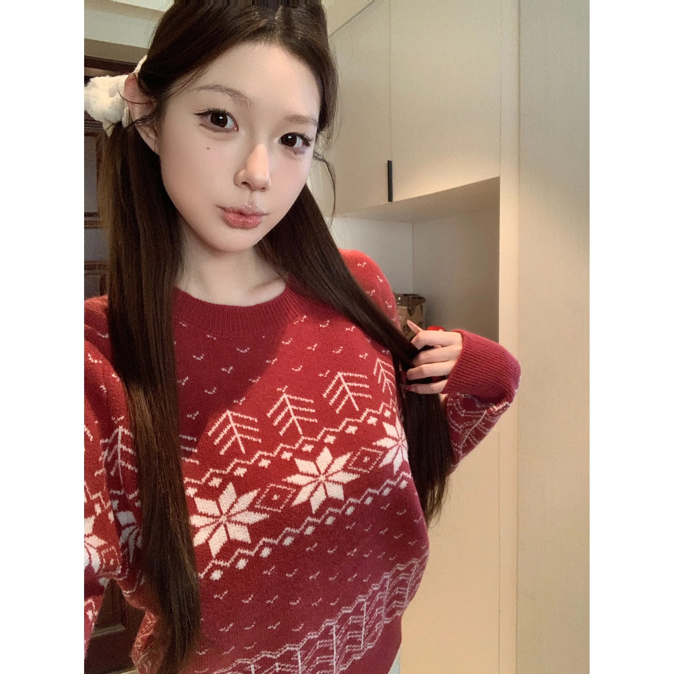 

Cisas Sle Fair Isle Thi Long Sve Knit Sweater Women's Winter Loose Lazy Sle Oversized Slimming Overhead Top