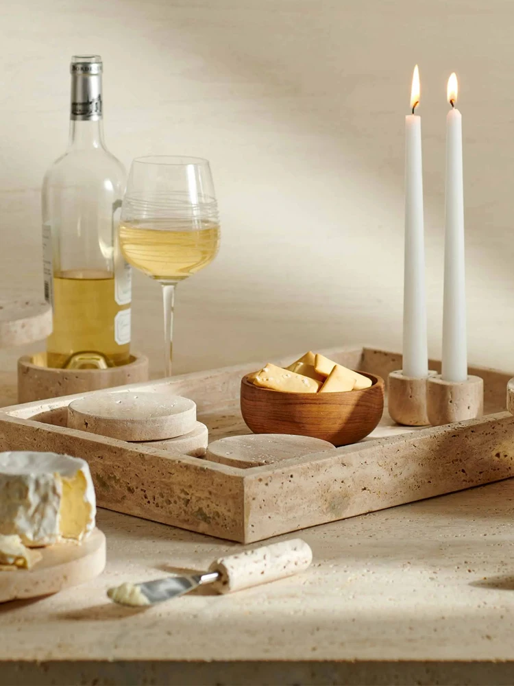Travertijn Dienblad Voor Badkamer Ijdelheid Dressoir Keuken Gootsteen Marmeren Aanrecht Organizer Voor Zeepdispenser Geurkaars Parfum - afbeelding 2