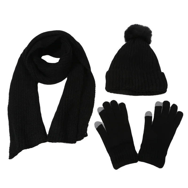 Gorros de malha para mulheres, chapéu frio, chapéu de inverno quente, cachecol, luvas, chapéus, 3 conjuntos, novo, 2024, 3 peças