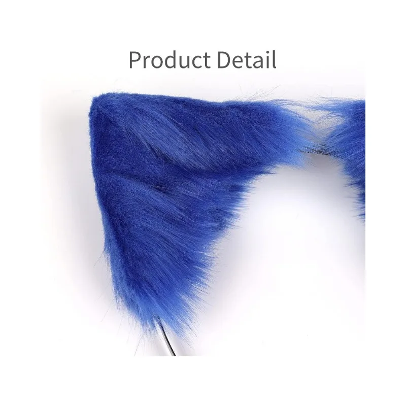 Handmade Fox Wolf Cat Ears Headwear Costume Accessories for Halloween Christmas Cosplay Party (Blue)