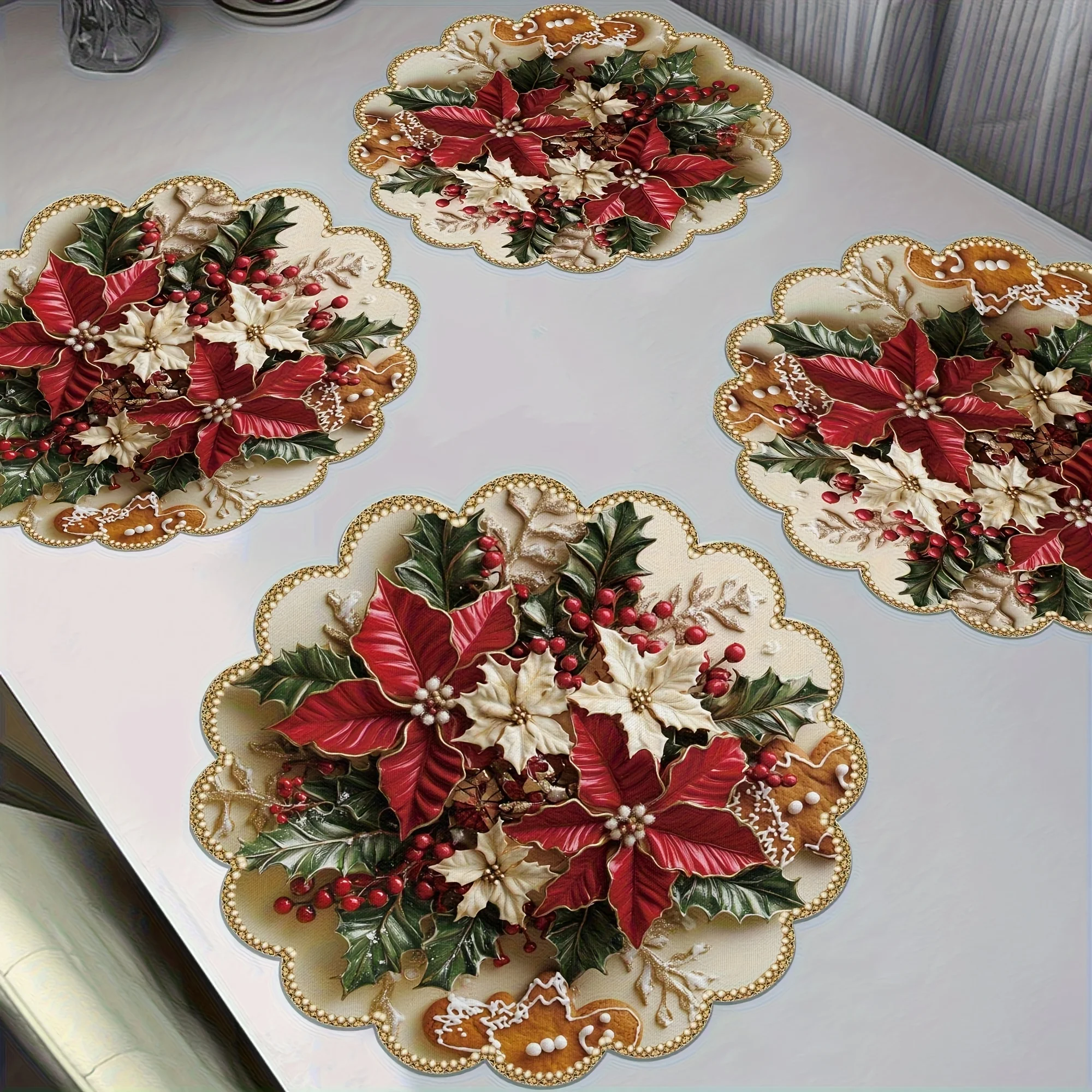 4Pcs 15Inch Round Floral Placemats Non Slip Heat Resistant For Christmas Halloween Thanksgiving Easter