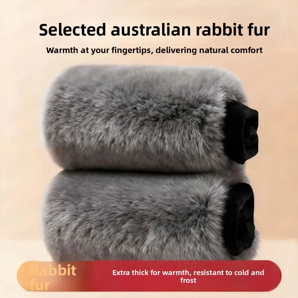 Imitation Otter Rabbit Hair Warm Knee Pads with Straps Cold-proof Windproof Winter Knee Cover Multi-functional Winter Warm