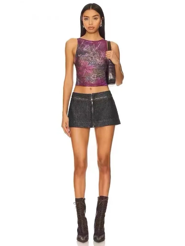 Jaded London spring/Summer new diamond-encrusted printed vest short tie dye sexy slim-fit halter top