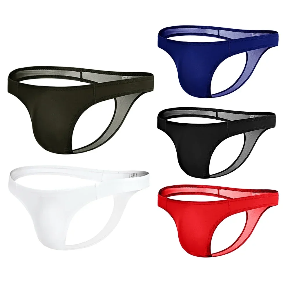 Men\'s Sexy Solid Color Underwear Comfortable Breathable Convex Bodycon Triangle Briefs Male Ultra-Thin T-Tack G String Thongs