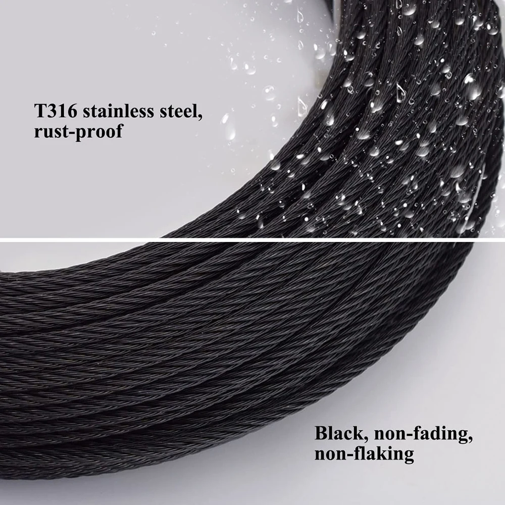 100M Black T316 Stainless Steel Cable 1/8‘\' Wire Rope Aircraft Cable for Cable Railing 7x7 DIY Balusters Stair With Cutter