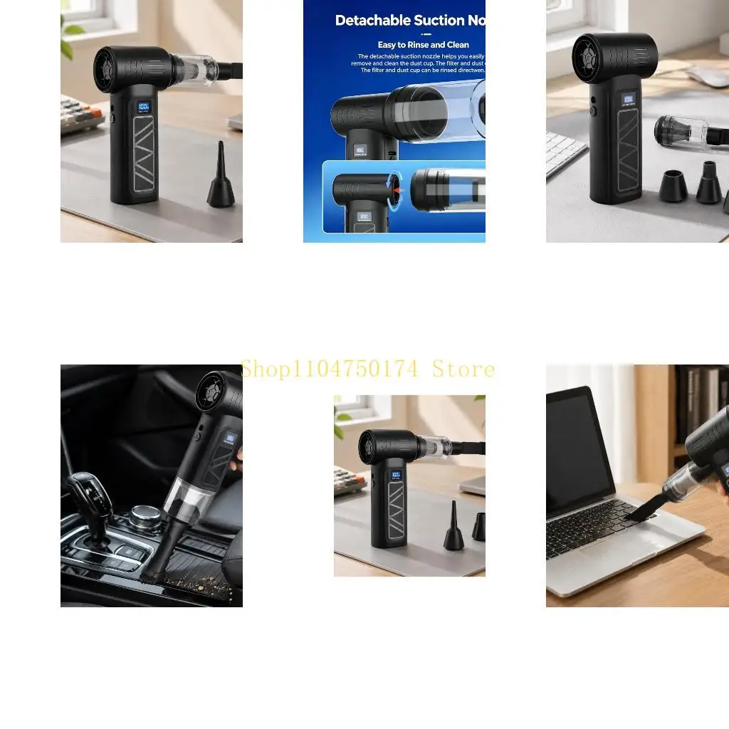 Motorized Handheld Blower Vacuum with Rechargeable Power, Digital Setting Display, and Separate Blowing and Vacuuming for