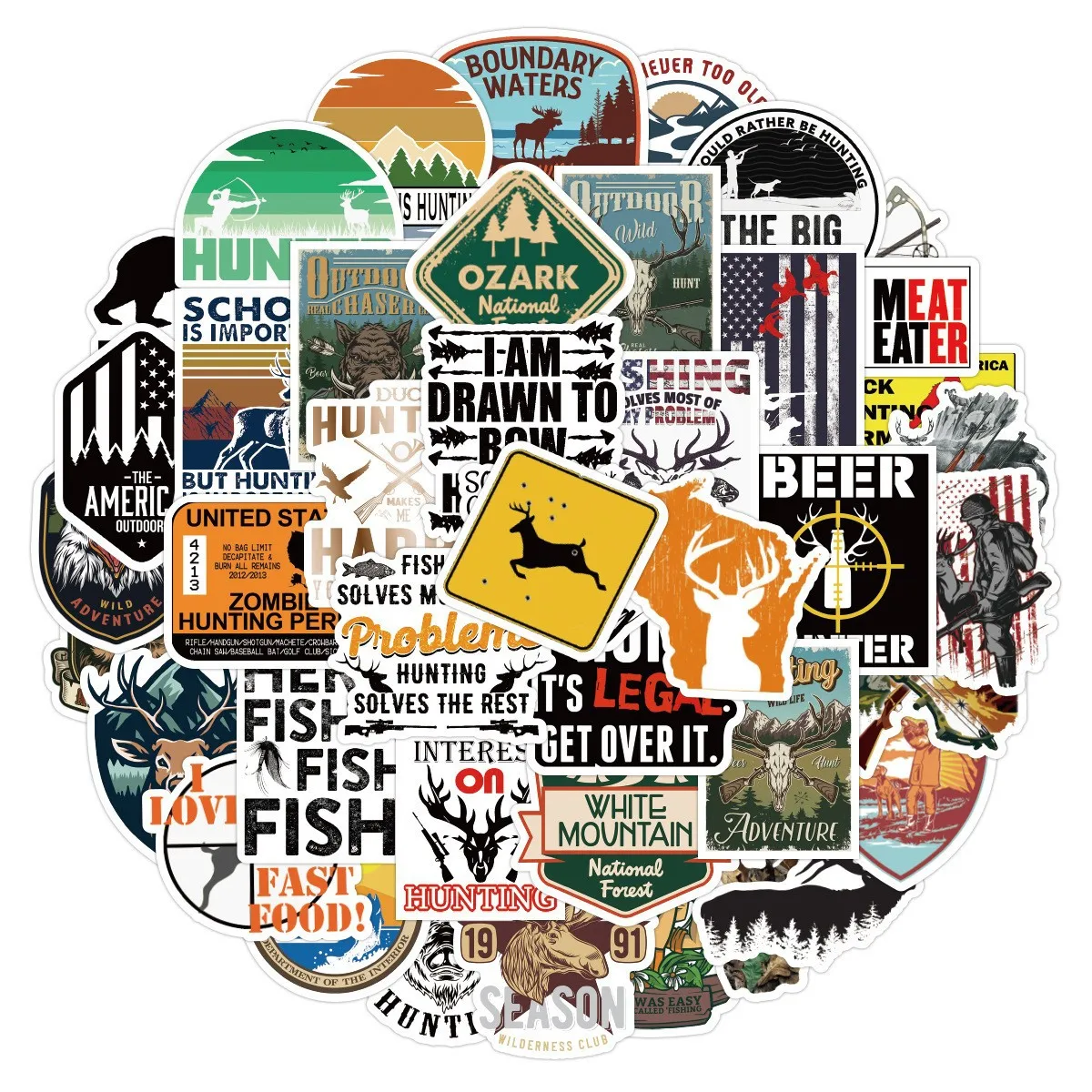 

50PCS Outdoor Go Hunting Stickers Waterproof Graffiti Decal Kids Toy Personalized DIY Pencil Box Skateboard Motorcycle Helmet