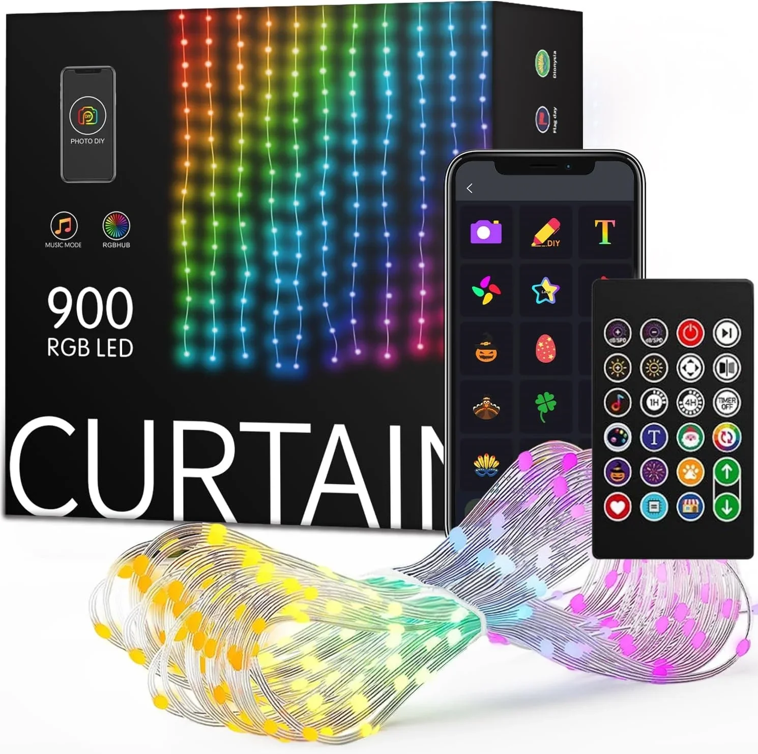 Cortina de luces LED inteligentes para dormitorio y sala de estar, tira de luces LED RGB de 400 LEDs, resistente al agua, Control por aplicación, DIY