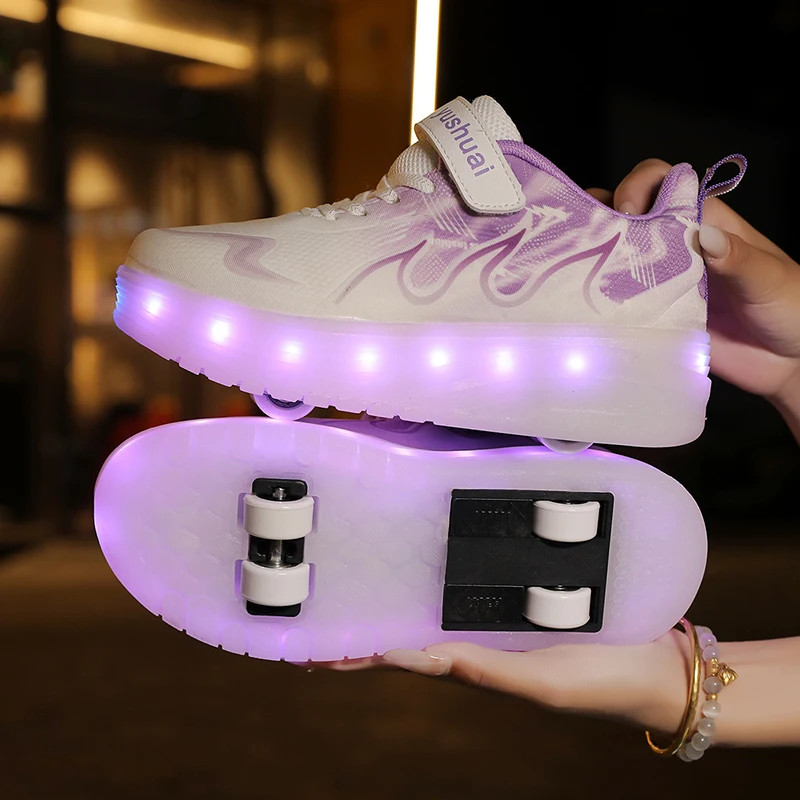 Youth Roller Shoes LED Lights High Quality Outdoor Casual Pulleys Gift Children Urban Flashing Parkour With 4 Wheels Skate Shoes view 2